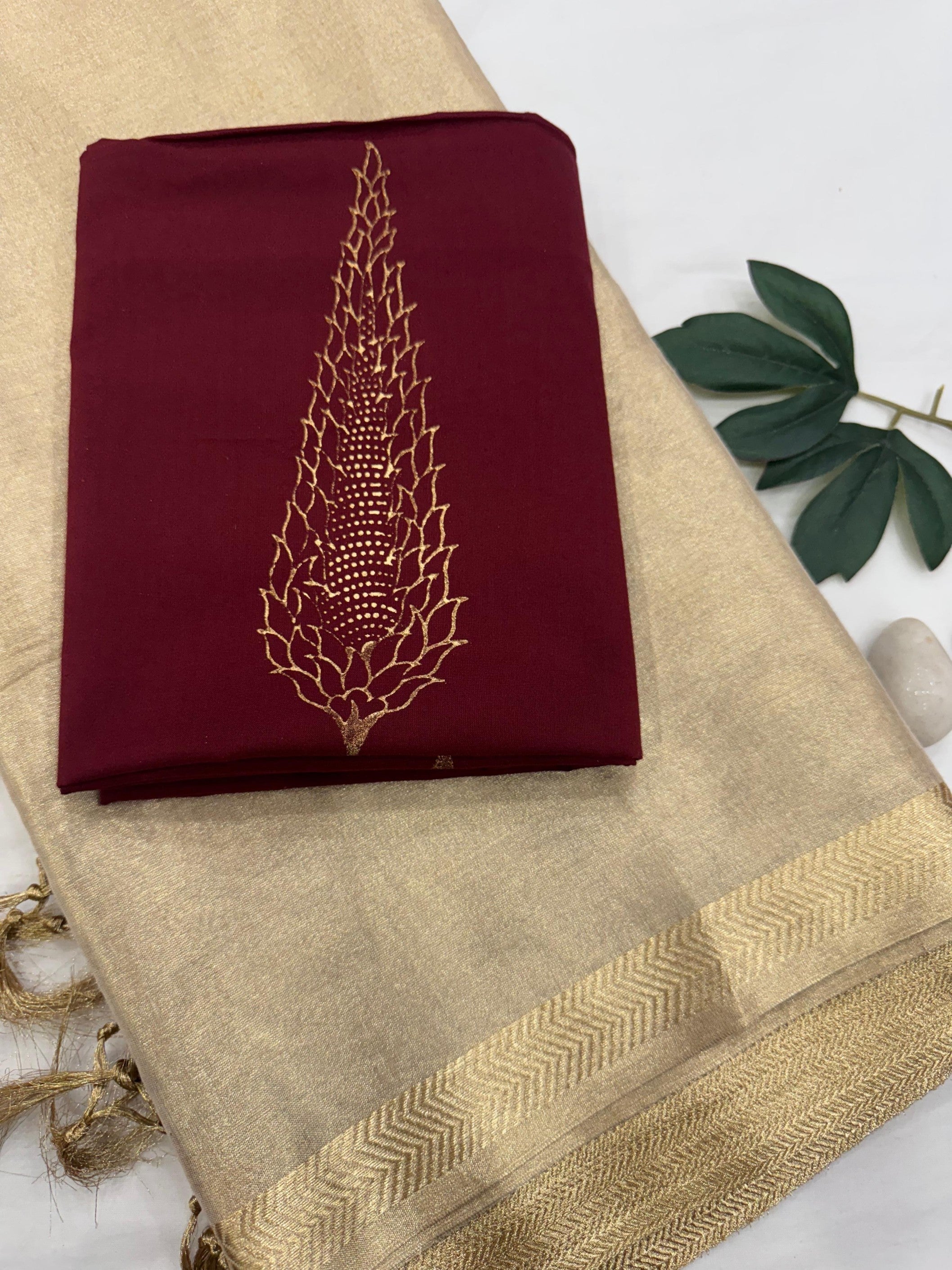 Gold Tissue Saree with Dark Maroon Blouse Fabric – Wholesale Designer Saree for Retailers